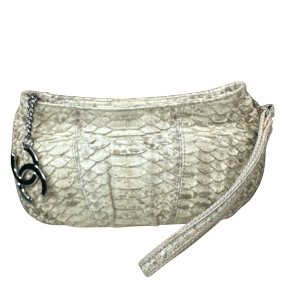 CHANEL limited edition phyton and denim wristlet clutch